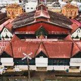 Historic Mercado Municipal in Manaus, Brazil, showcasing classic architecture from above.
