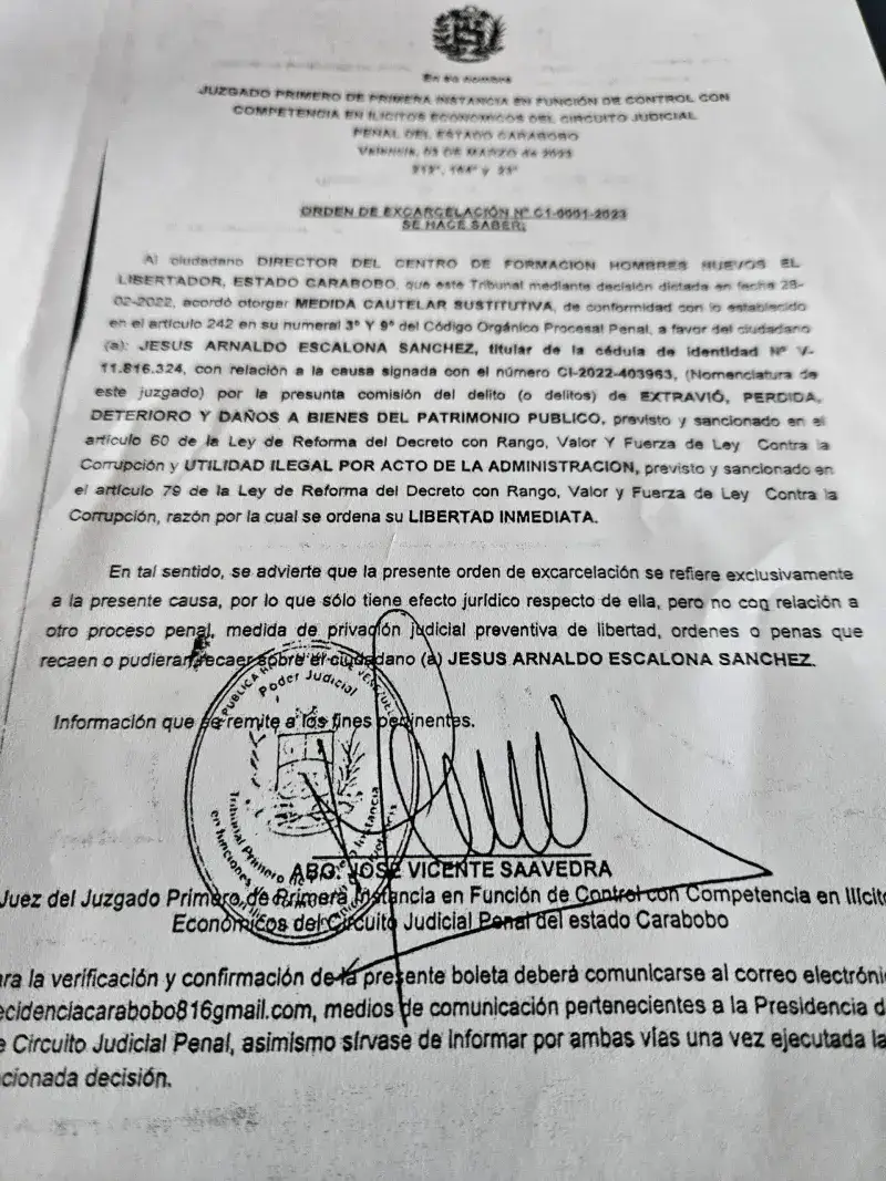 Denuncian que no le paran a boleta de excarcelación