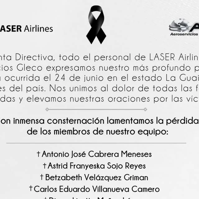 Publicación de Instagram de Laser Airlines