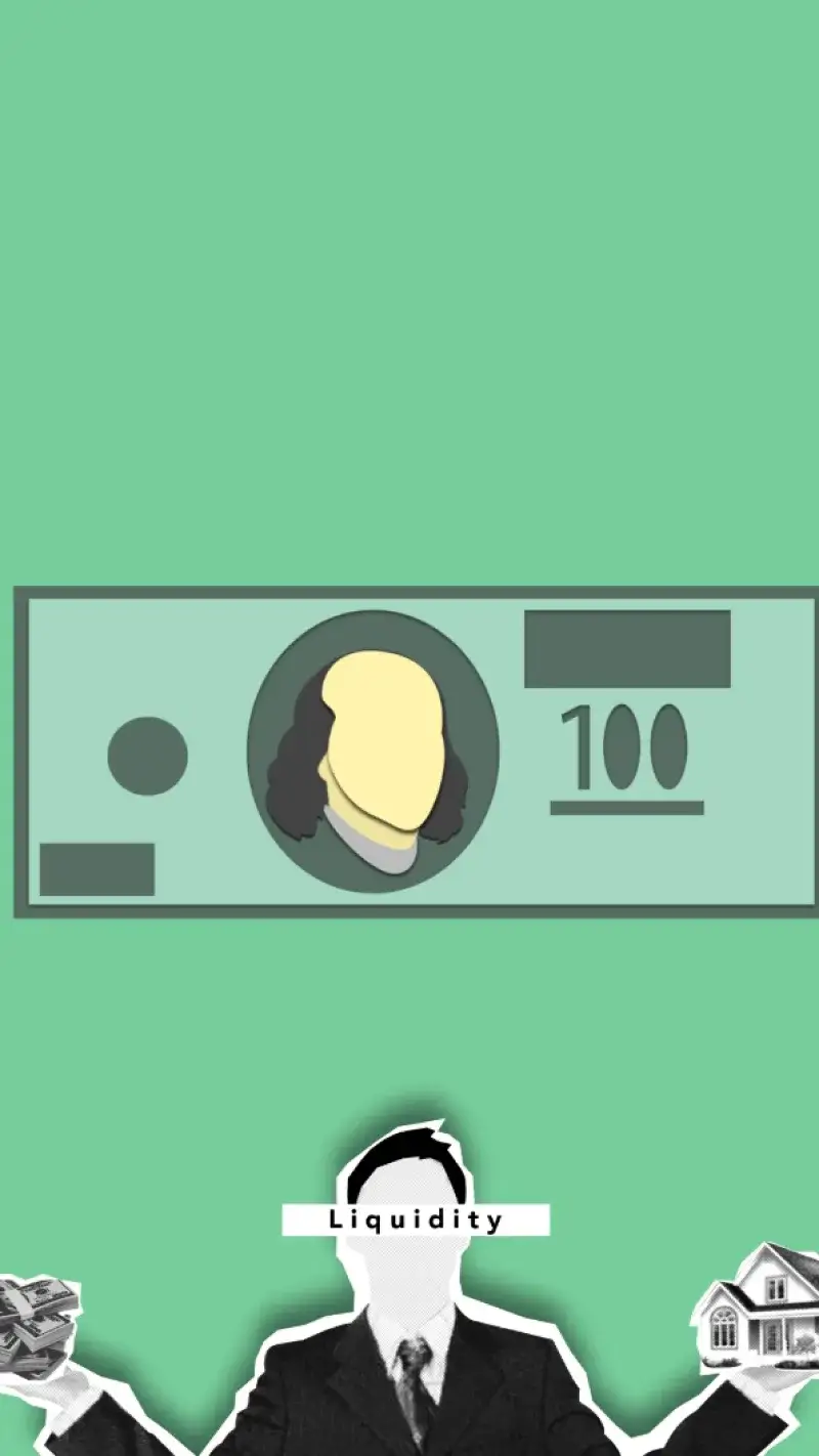 Vector image of male stock specialist analyzing pros and cons of investing in real estate or cash