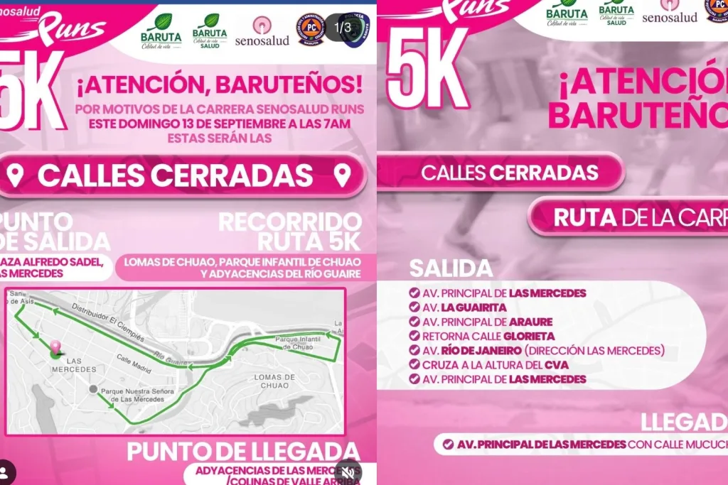 Cierres viales en Baruta por carrera Senosalud Runs 5K