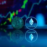 Conceptual image of Bitcoin and Ethereum coins reflecting stock market graph for cryptocurrency trading.