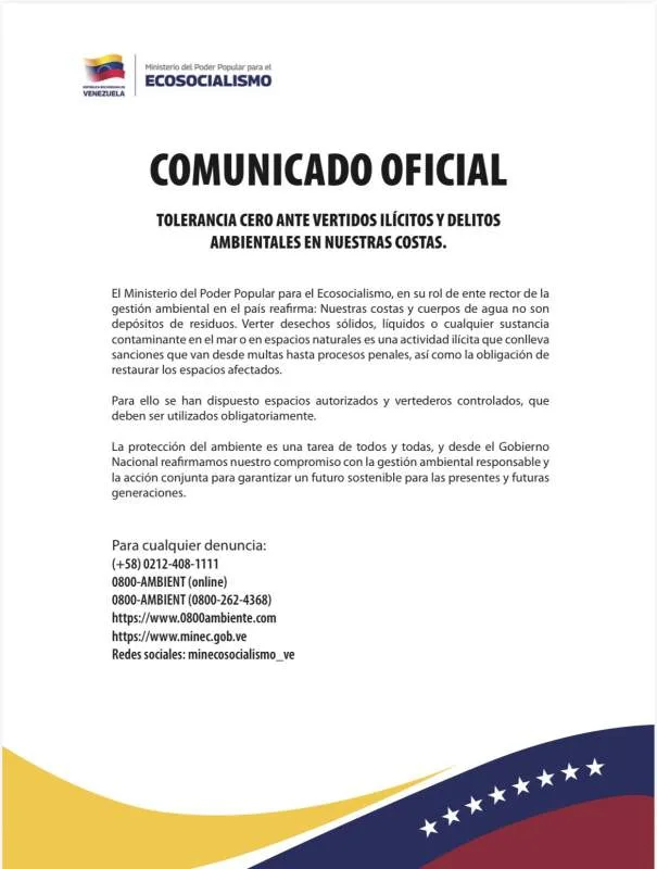 Minec impone sanciones estrictas por vertidos en playas venezolanas