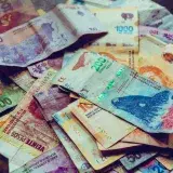 Vibrante variedad de billetes de peso argentino, mostrando diversas denominaciones y diseños de vida silvestre.