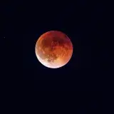 Capture of a total lunar eclipse displaying the moon in a striking red hue against a dark night sky.