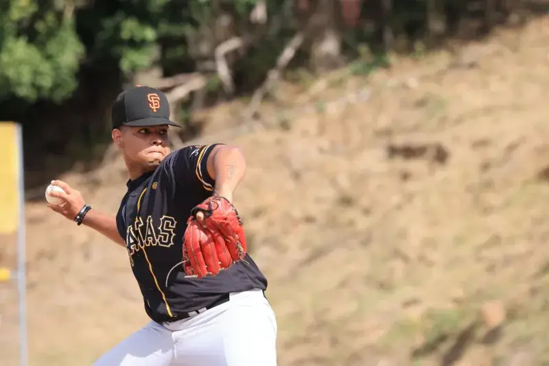 A focused baseball player pitching during a sunny outdoor game.