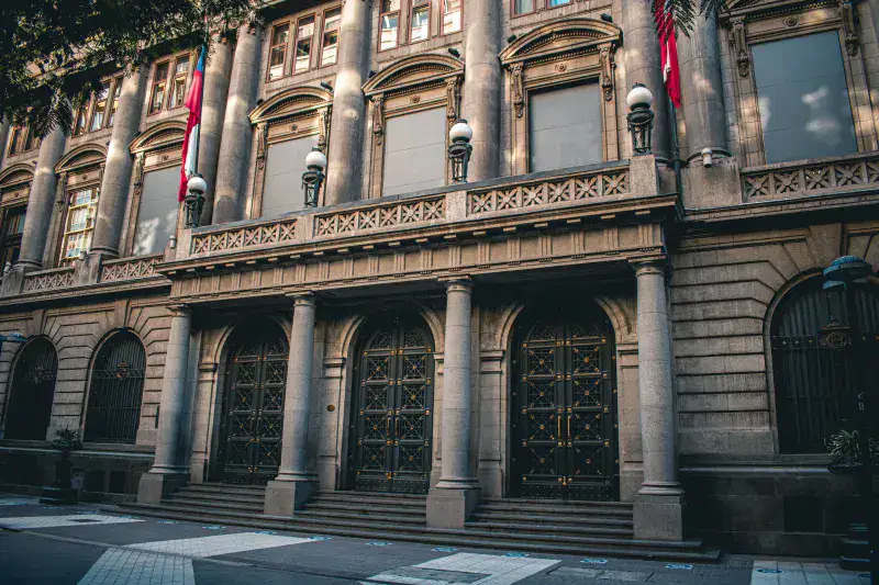 Elegant architecture of a historic building in Santiago, Chile, showcasing classic design elements.