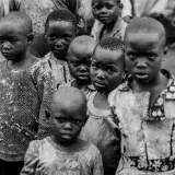 A compelling black and white portrait of children in the Democratic Republic of the Congo.