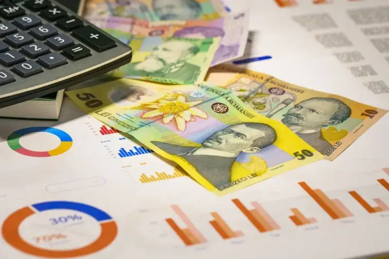 Business analytics romanian currency banknotes