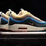 Colorful Nike Air Max 1/97 Sean Wotherspoon sneakers on display, showcasing unique design.