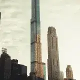 Stunning view of New York City's iconic skyscrapers against a sunset sky.