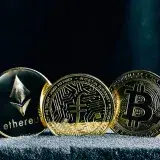 Ethereum, Flipcoin and Bitcoin Cryptocurrency coins.