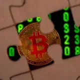 Gold Bitcoin emerging from a jigsaw puzzle piece, symbolizing digital currency and enigmatic cryptocurrency market.